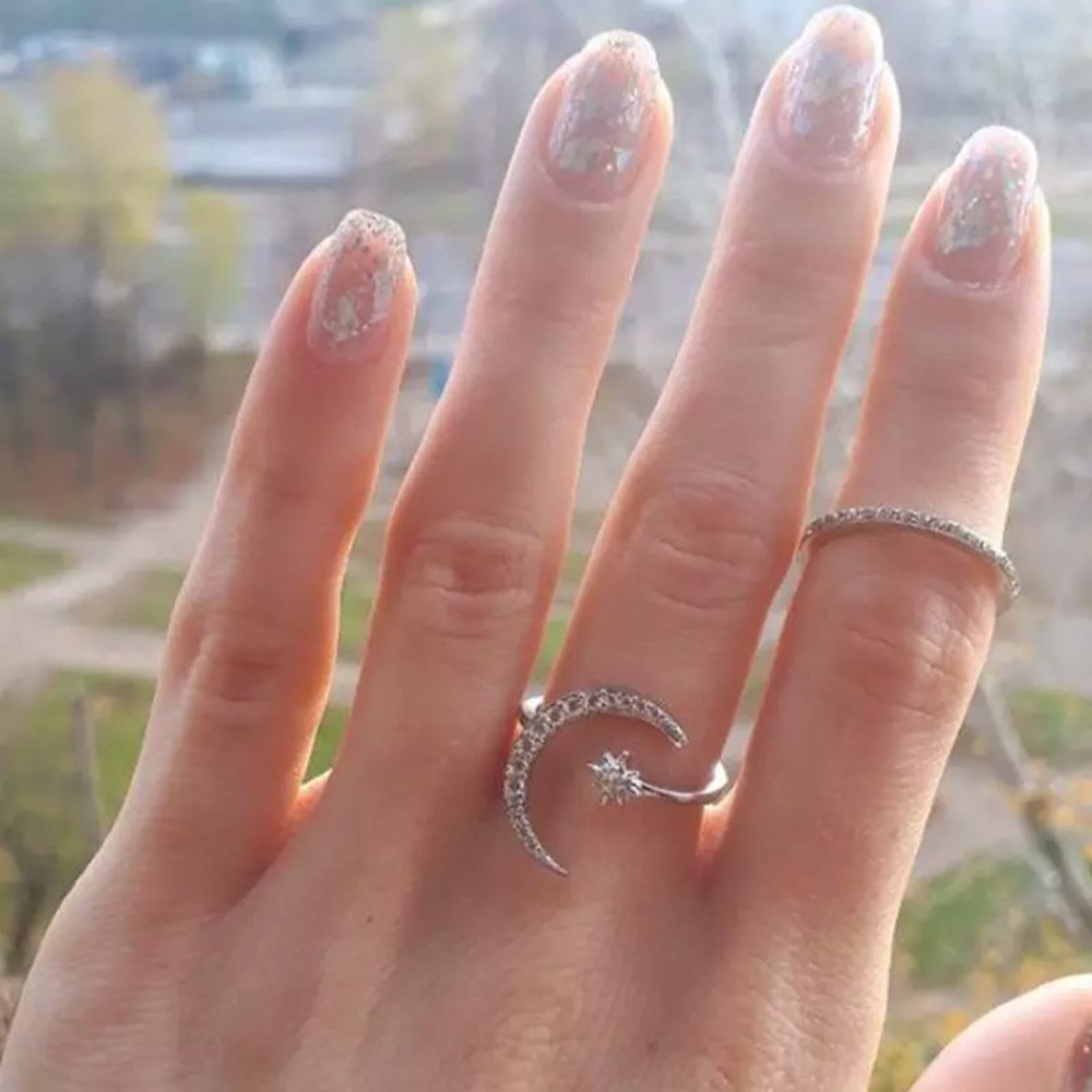 “Nova” Moon Star Diamond Boho Adjustable Cute Ring - Picture 8 of 11